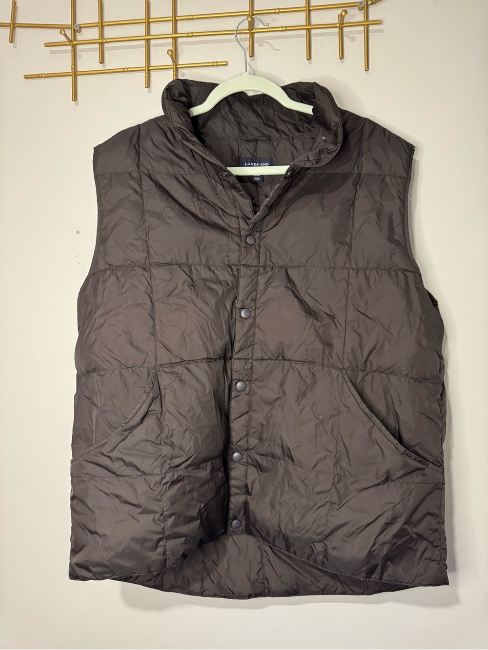 Lands End Puffer Vest Navy Blue Goose Down Quilted